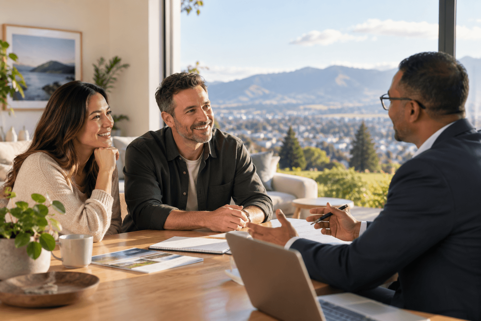 Advisers meeting with a client around a table