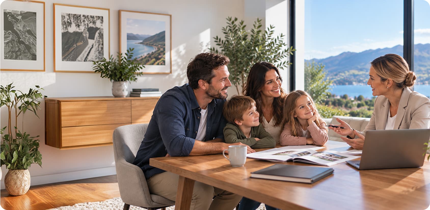 A family smiling together at home